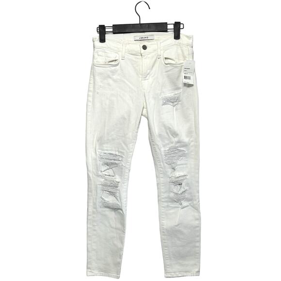 J Brand 835 Mid Rise Capri Jean NWT Women's Sz 27 Chaos White Distressed Retro - Picture 1 of 7